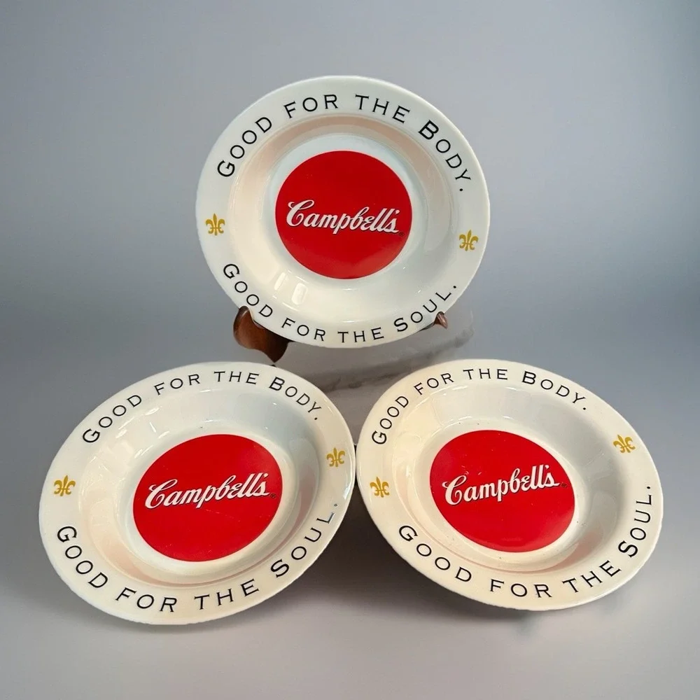 3 CAMPBELL SOUP BOWLS ARCOPAL FRANCE‎ GOOD FOR THE BODY GOOD FOR THE SOUL